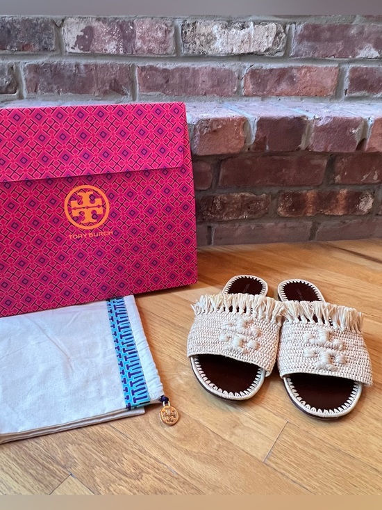 Tory Burch Shoes - Tory Burch Natural Eleanor Raffia Slide Sandals